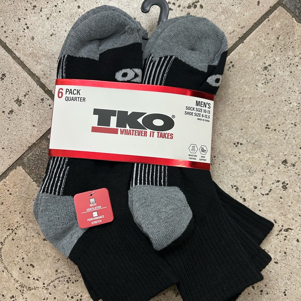 NWT TKO men’s arch support quarter socks 6 pairs
